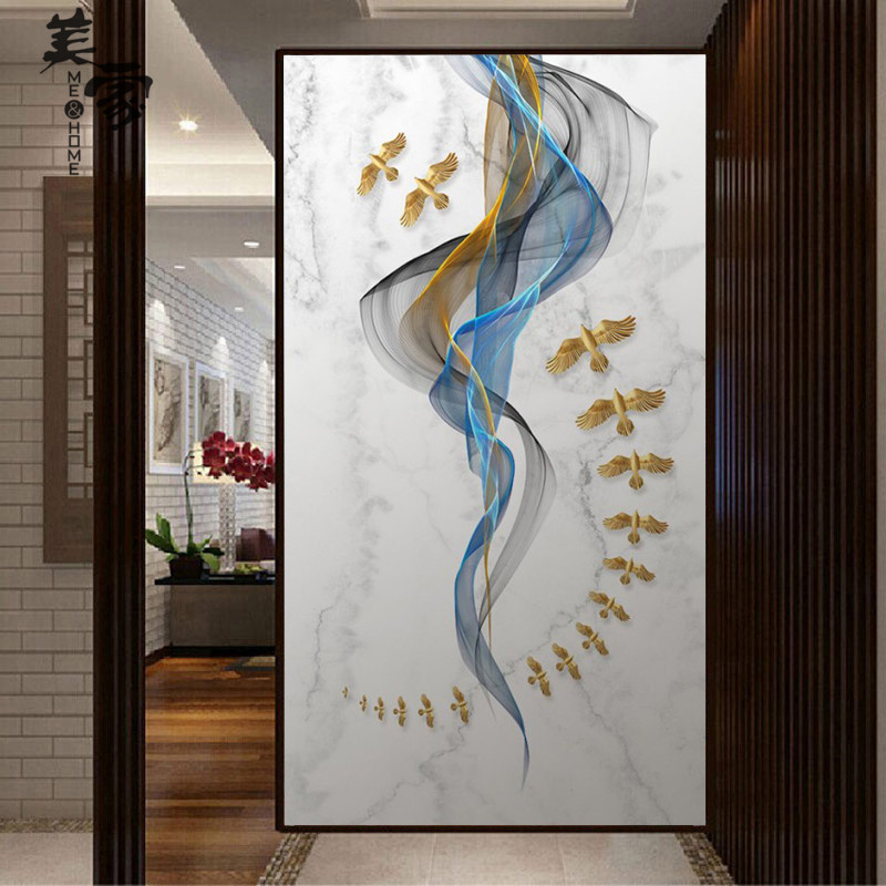 玄关壁纸8d立体壁画进门墙过道走廊竖版现代简约装饰无缝整张墙布