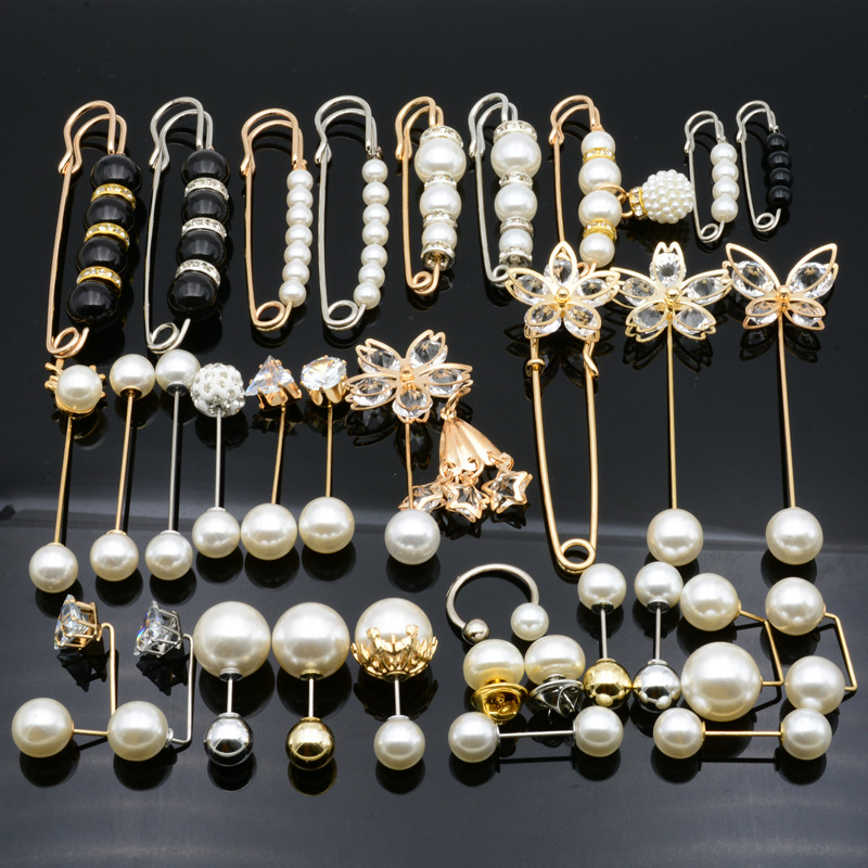 Anti-Exposure Pearl Brooch Female Word High-End Corsage Pin Butterfly Pin Scarf Buckle Skirt Mouth Waist-Closing Artifact