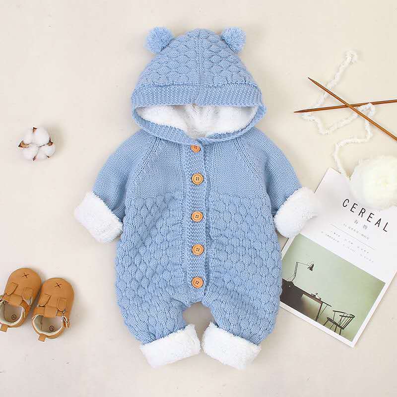 Baby Knitted One-Piece Romper Spring and Autumn Newborn Clothing Boys and Girls Baby Sweater Cute Warm Romper Baby Clothes