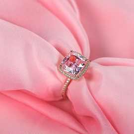 金萌珠宝s925银正方形10*10粉色大主石戒指高碳钻sona款一件代发