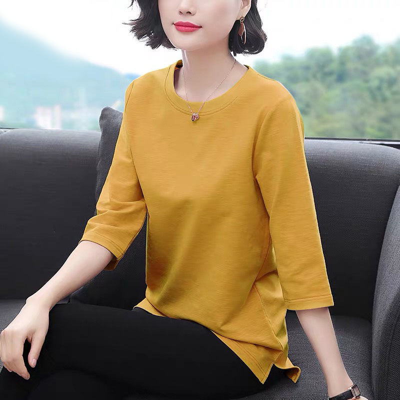 Spring and Summer Korean Style New Short Sleeve T-shirt Women's 3/4 Sleeve Top Bottoming Shirt Long Sleeve Mom's Loose Large Size Women's