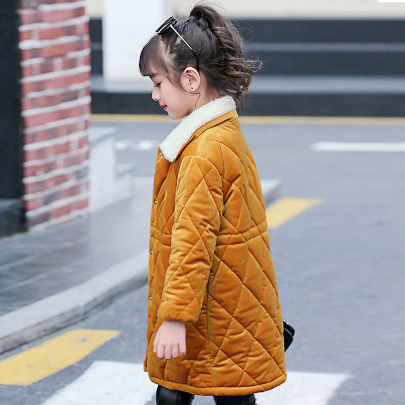 女童棉衣秋冬外套韩版冬装小女孩金丝绒棉袄加厚中长款洋气羊羔绒