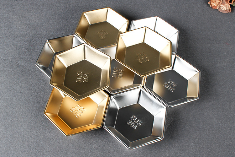 304不锈钢碟子六角调料碟餐厅酒楼酱油火锅调味碟蘸料盘小吃果盘