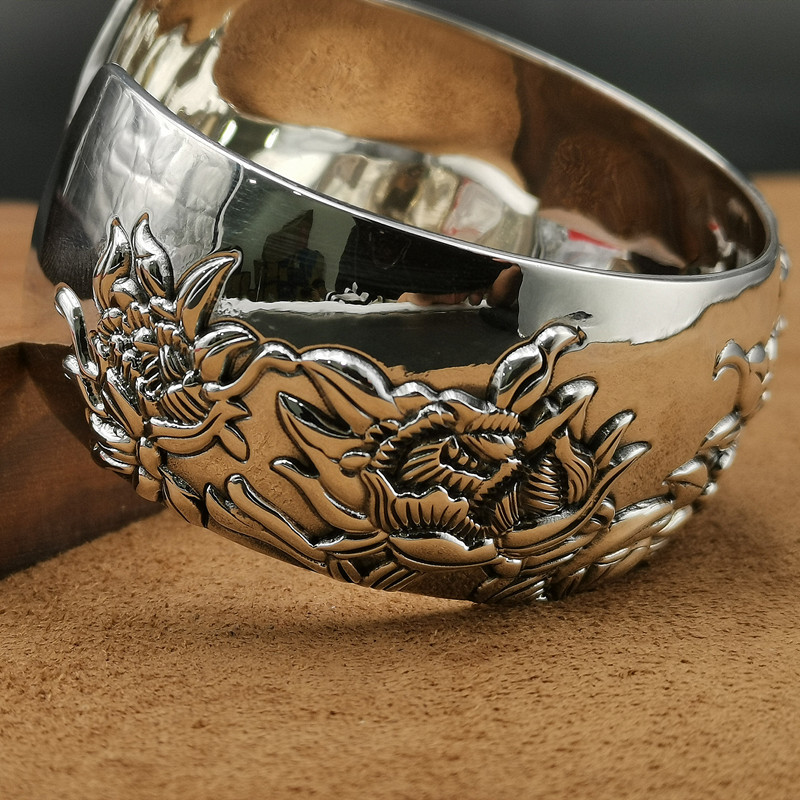 良平银饰 足银990牡丹花纯银复古开口气质泰银手镯女 厂家直销