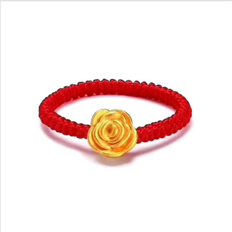 足金玫瑰花戒指时尚情侣手工民族风红绳戒指直播爆款硬金厂家直销