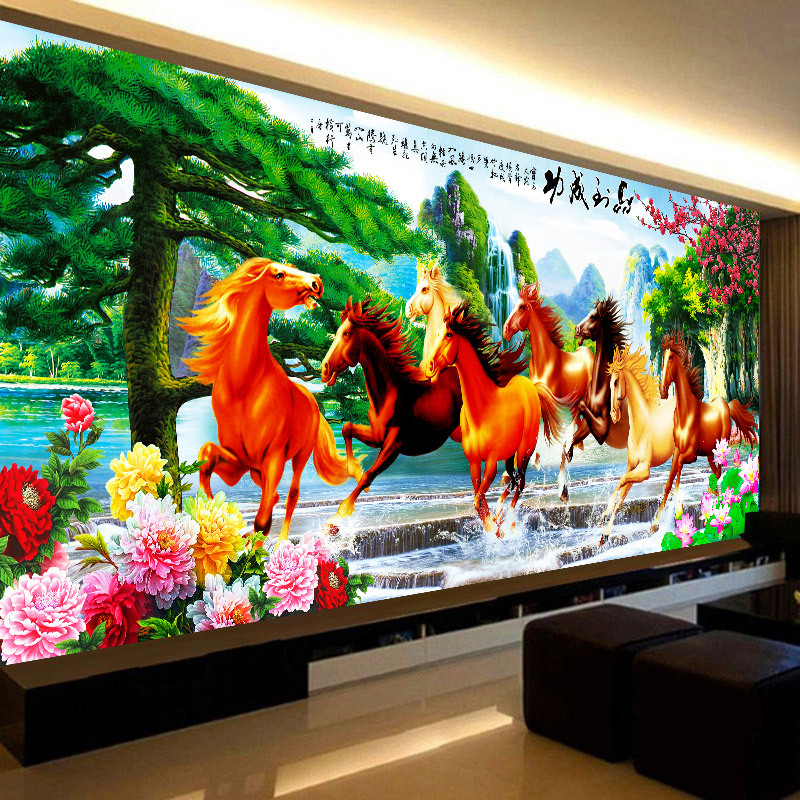 5d钻石画客厅八骏图点贴钻满钻十字绣马到成功2020新款砖石八匹马