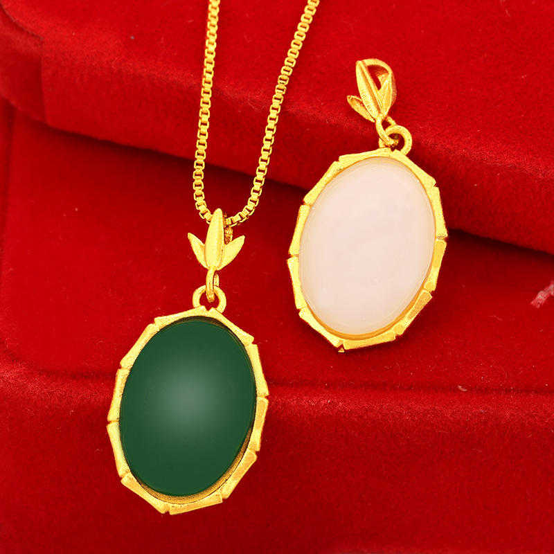 越南沙金金镶玉宝石圆吊坠批发 厂家直销白色绿色搭配仿金挂坠