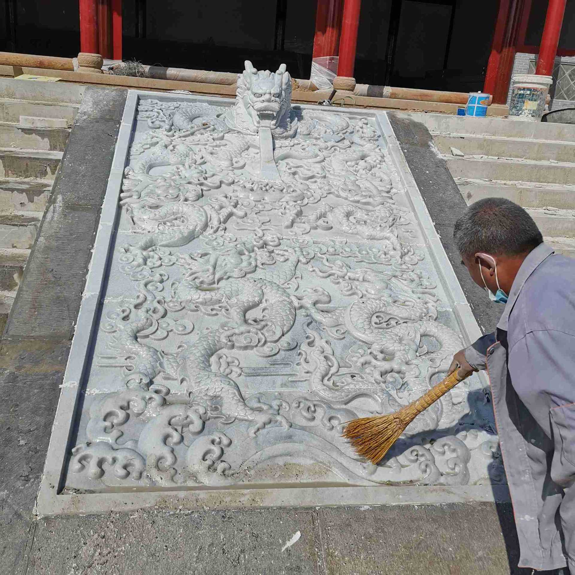 汉白玉双龙戏珠浮雕御道地雕五龙图庙宇广场地面园林铺地石