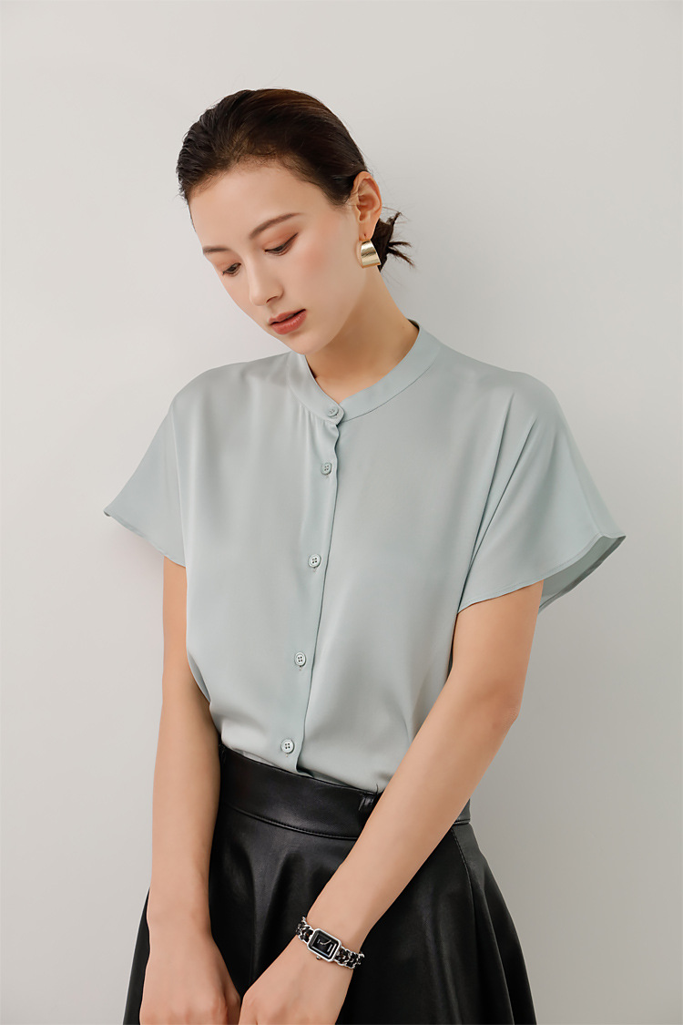 桑蚕丝女上衣高档真丝衬衫时尚纯色高端白色洋气衬衣2020夏季