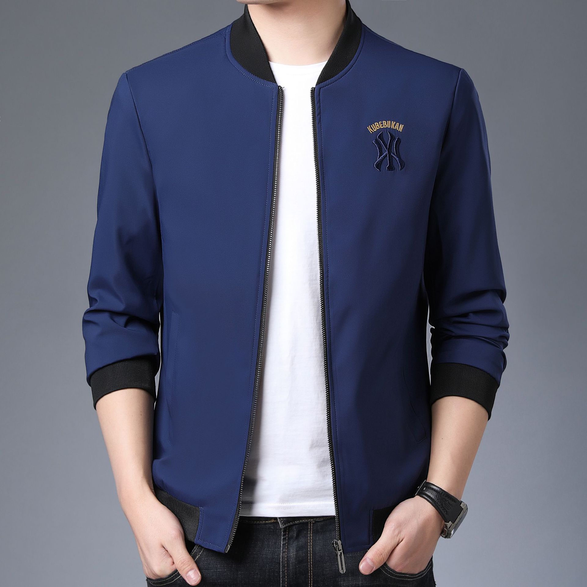 春秋季立领棒球领男装短款外套刺绣夹克衫中青年男士上衣薄款时尚