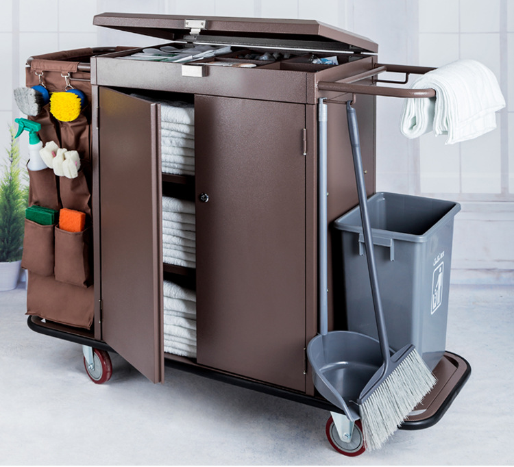 豪华酒店宾馆铁木质板材布草车保洁车工作车客房双边房口车手推车