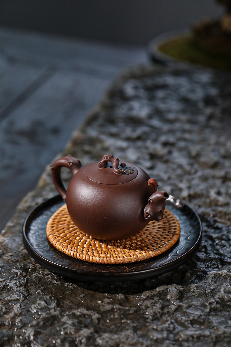 宜兴名家泡茶壶紫泥紫砂壶 纯全手工松鼠葡萄手绘茶壶国工丁洪斌
