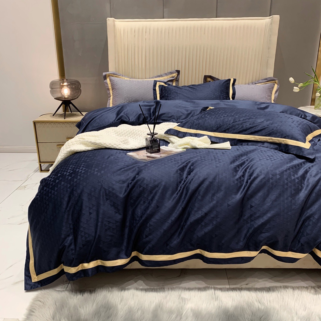 100支提花60支长绒棉纯色四件套简约轻奢现代床品纯棉