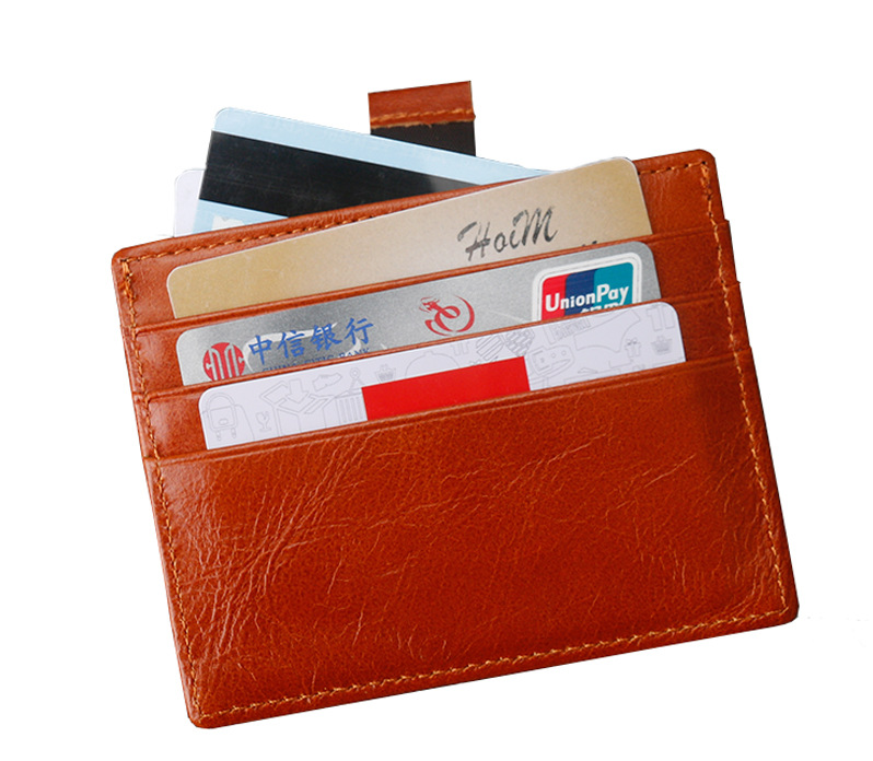 新款卡包真皮简约卡包薄款银行卡包零钱包真皮抽卡绳纯色卡包卡套