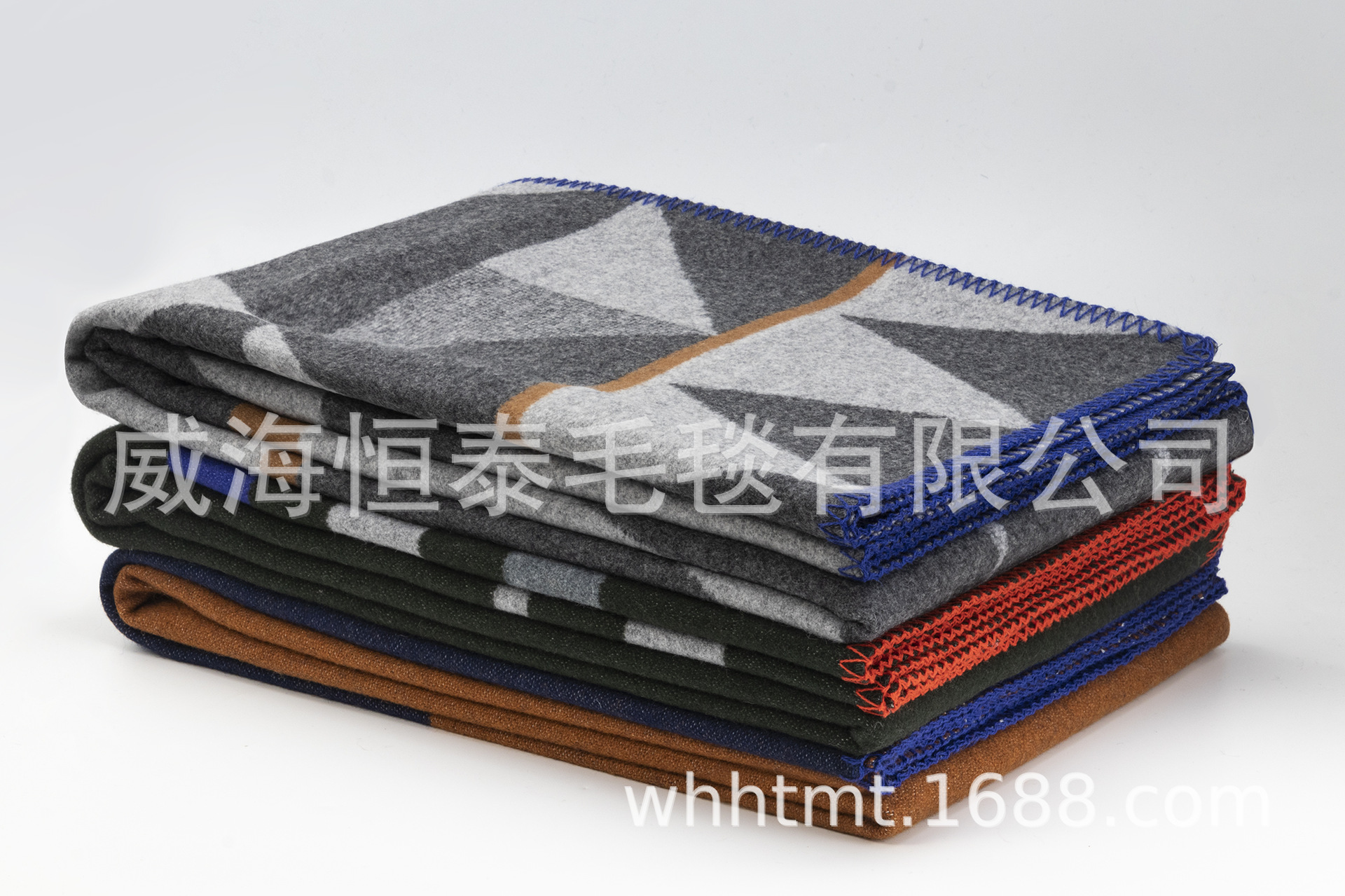 [Factory-Operated Processing] Pure Wool Single Geometric New Warm Thick Outdoor Camping Cover Blanket