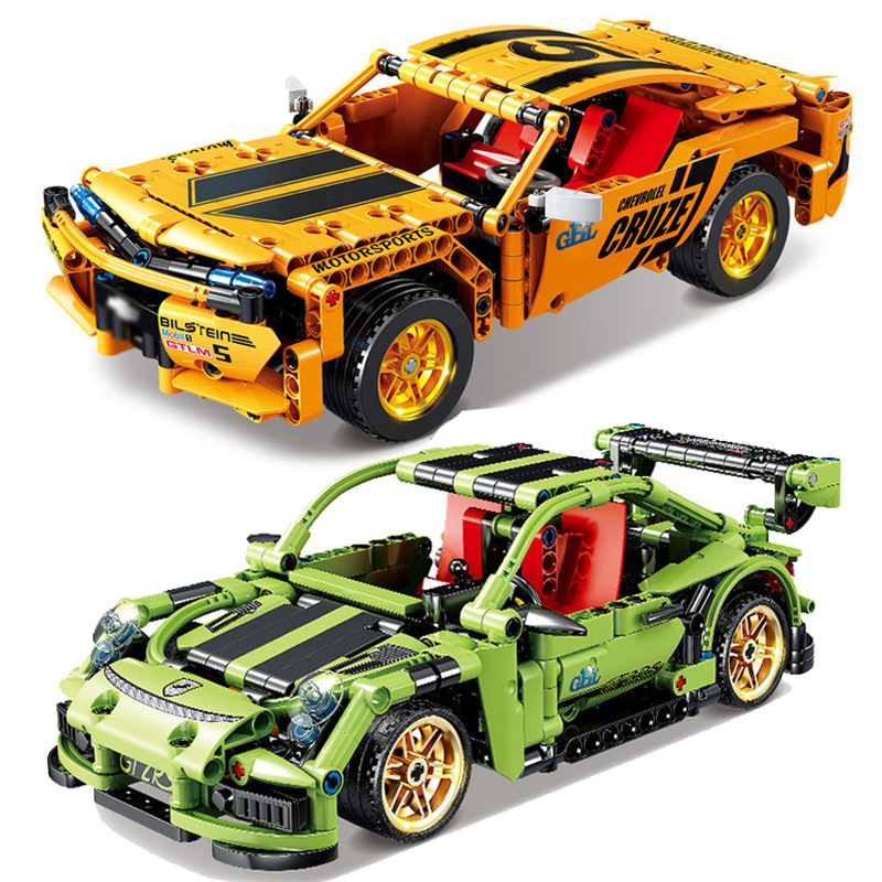 高博乐1022机械工程师回力赛车拼插积木小颗粒跑车模型大黄蜂玩具