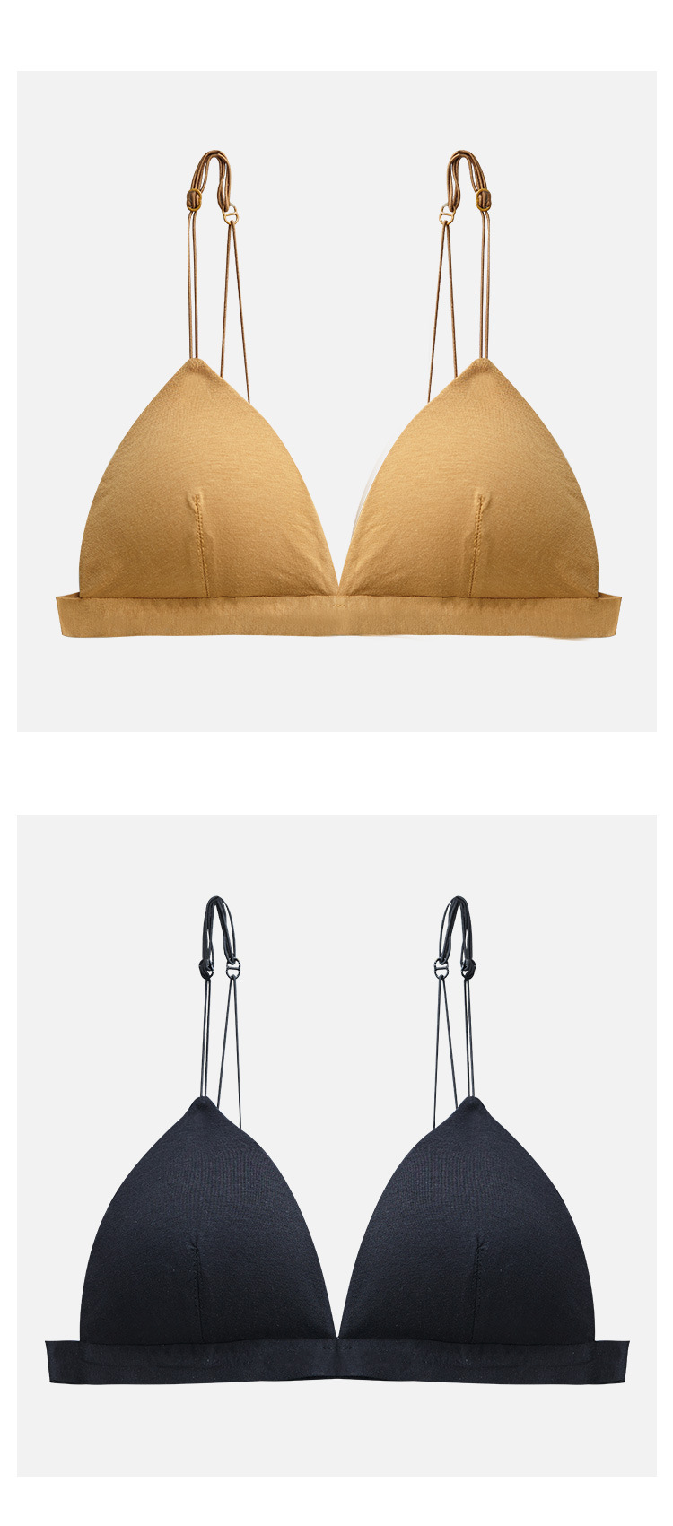 帮手描述图:早秋细肩带美背文胸三角杯薄款纯棉露背内衣女无钢圈