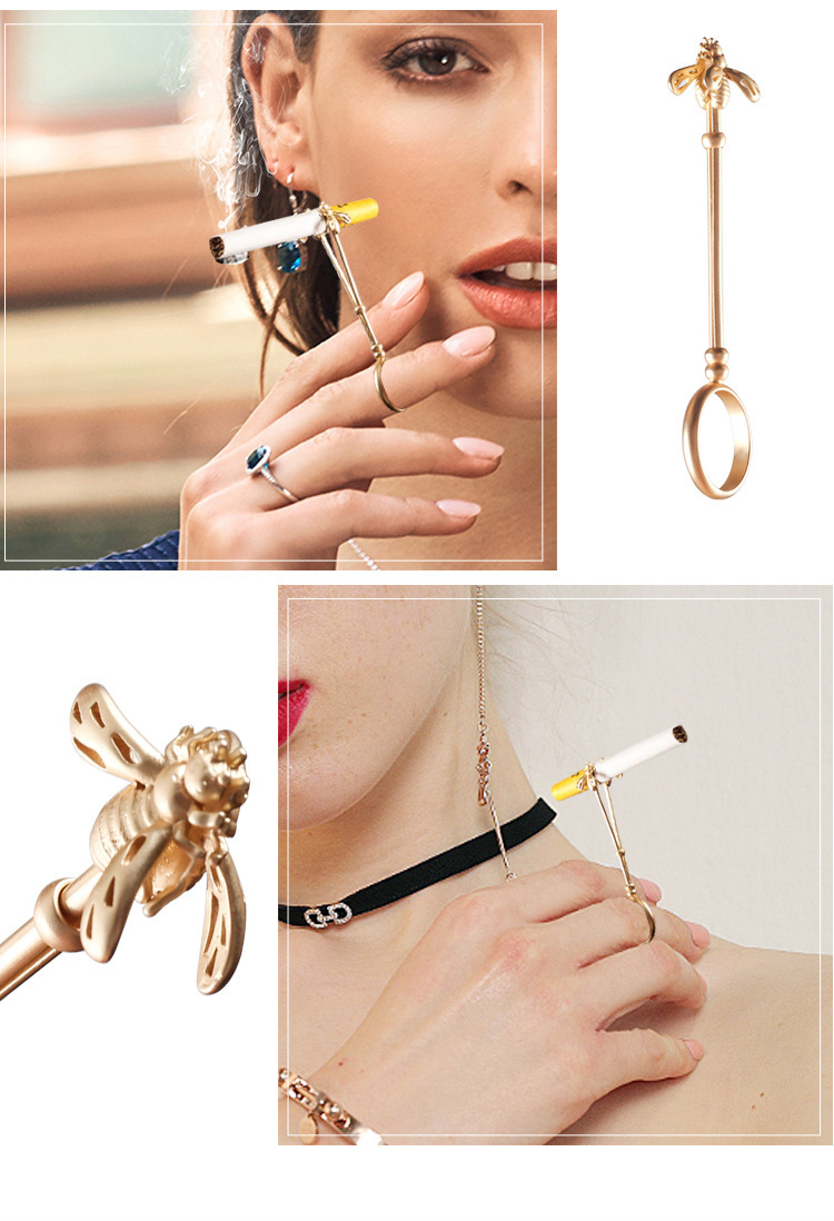 新款小蜜蜂戒指烟托烟嘴架 烟架夹烟器男女士手卷烟粗细烟通用