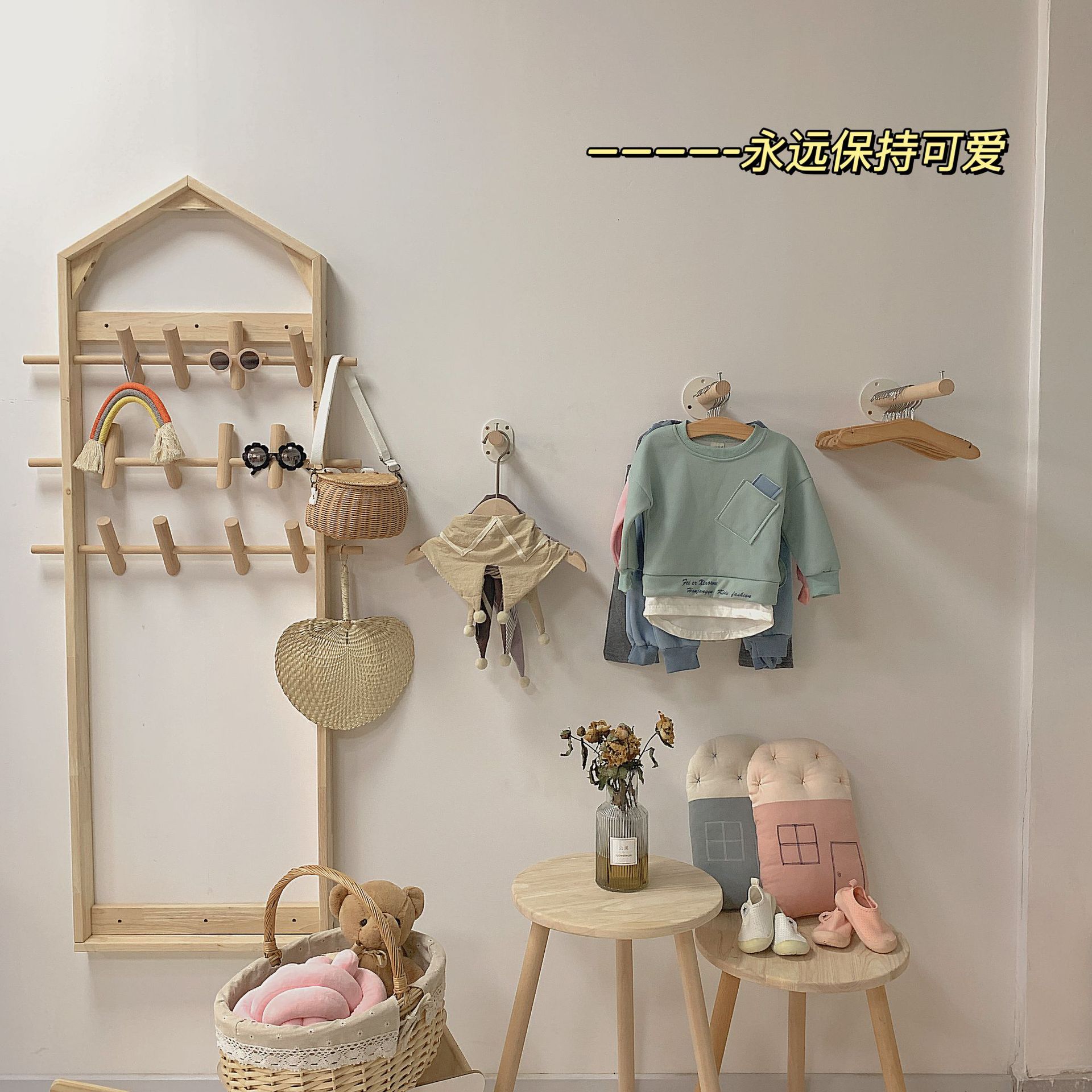 童装店服装店上墙衣帽架衣挂正挂可挂多件陈列展示衣架正挂侧挂