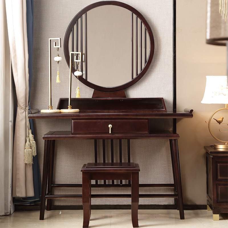 红木梳妆台非洲花梨翻盖化妆桌新中式卧室全实木多功能化妆镜直销新