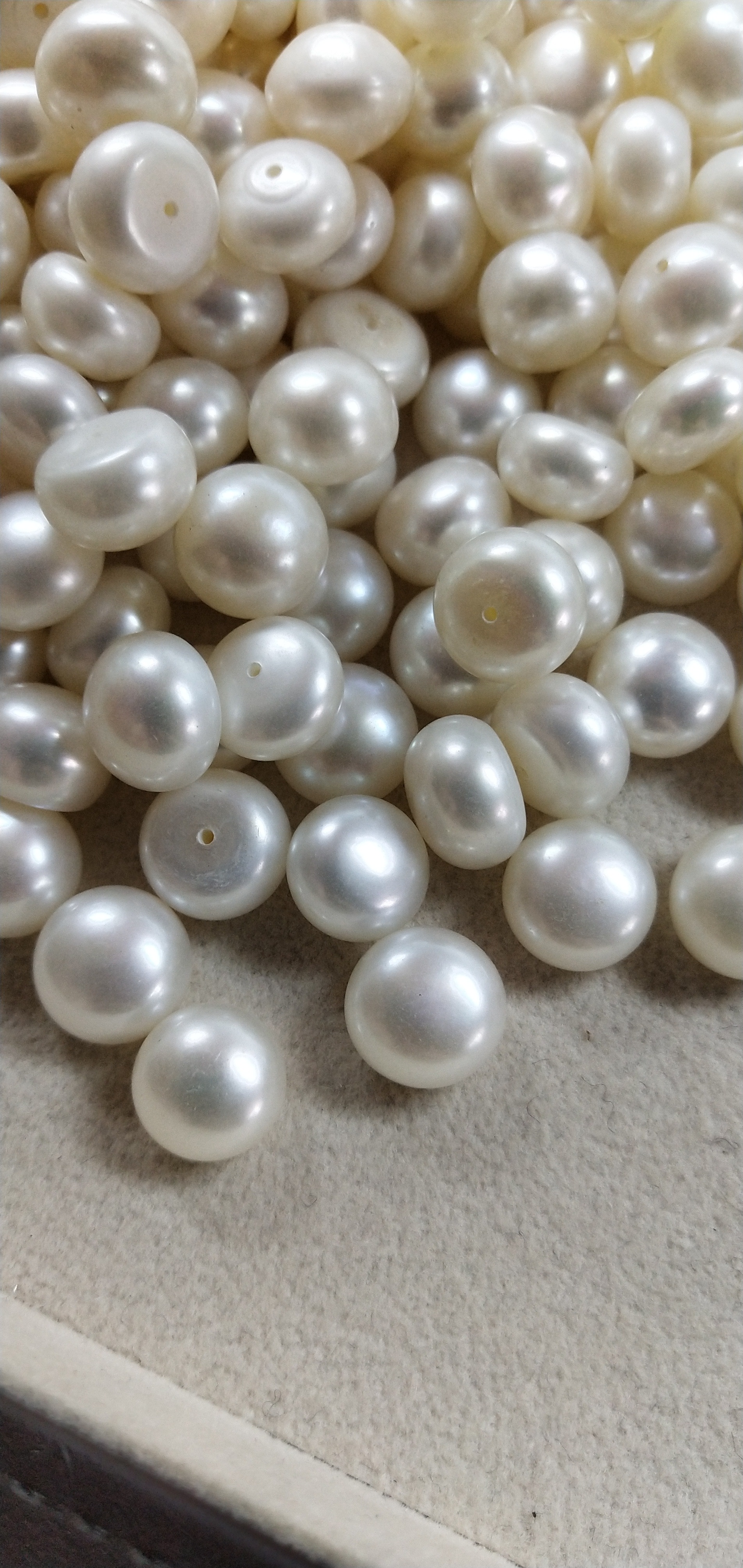 淡水珍珠半孔白色11-12mm馒头圆面包珠半圆扁片diy镶嵌散珠