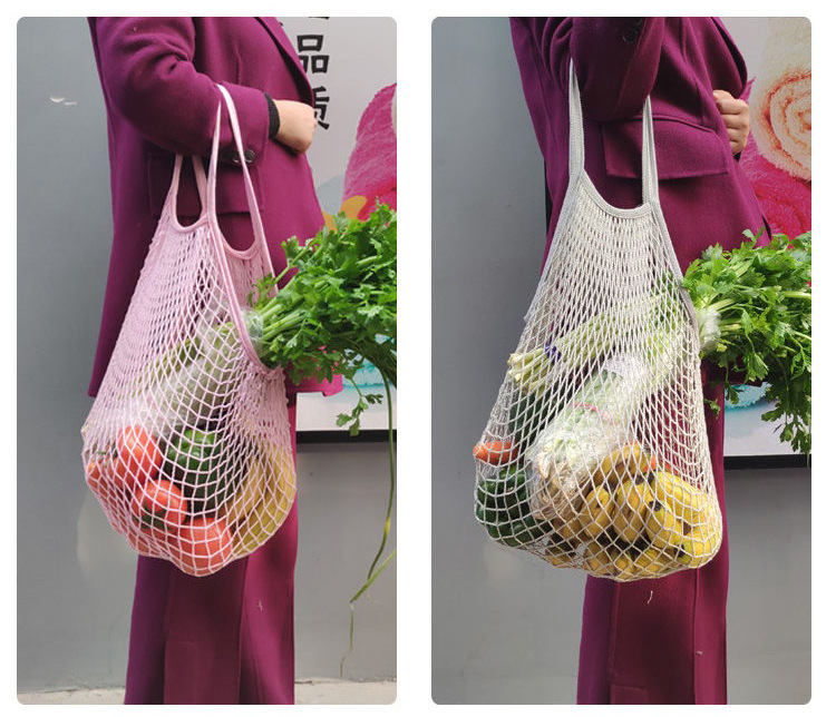手提有机棉蔬菜水果环保网兜纯棉手工编织弹力超市购物网袋定制