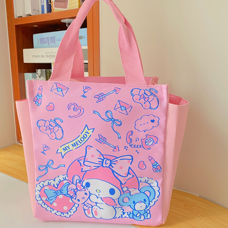 角落生物墙角生物炸虾手提便当包妈咪包卡通双面图案格防水饭盒袋