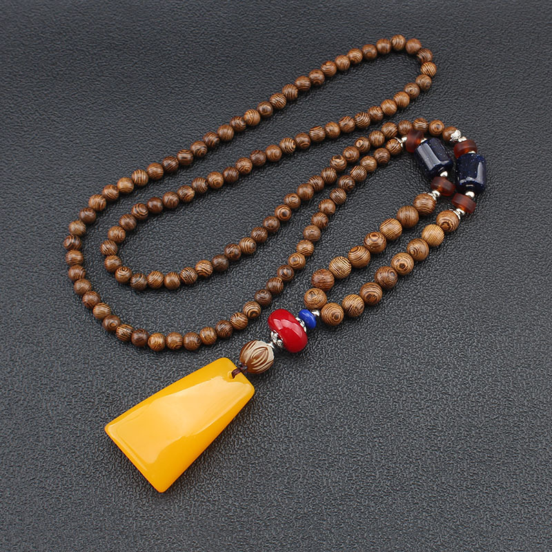 Ethnic Style Sweater Pendant Wooden Prayer Beads Necklace Men Autumn and Winter Simplicity All-Match Chinese Style Clothes Accessories Pendant Women