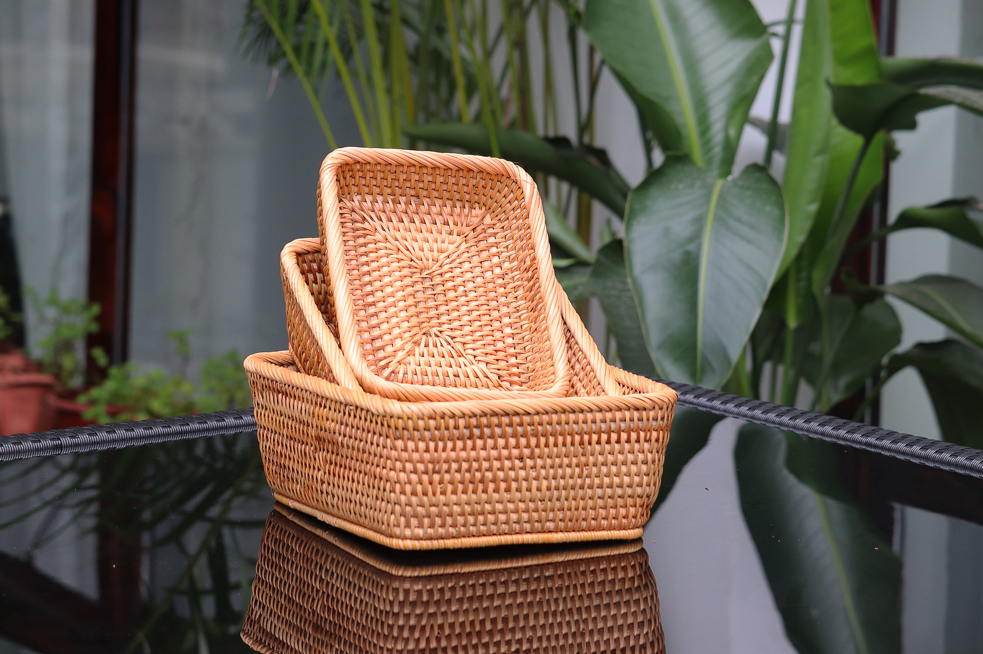 越南藤编织 糖果篮 收纳篮水果篮盘 柳编筐糖果大口果盘代发