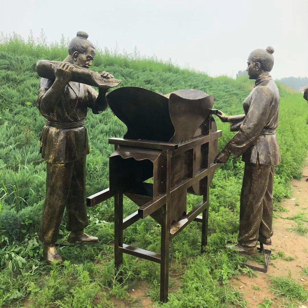 玻璃钢农耕雕塑 民俗文化仿铜摆件园林景观供应户外农耕人物雕塑