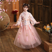 新款民国儿童礼服中国风唐装旗袍复古主持人钢琴走秀表演公主纱裙