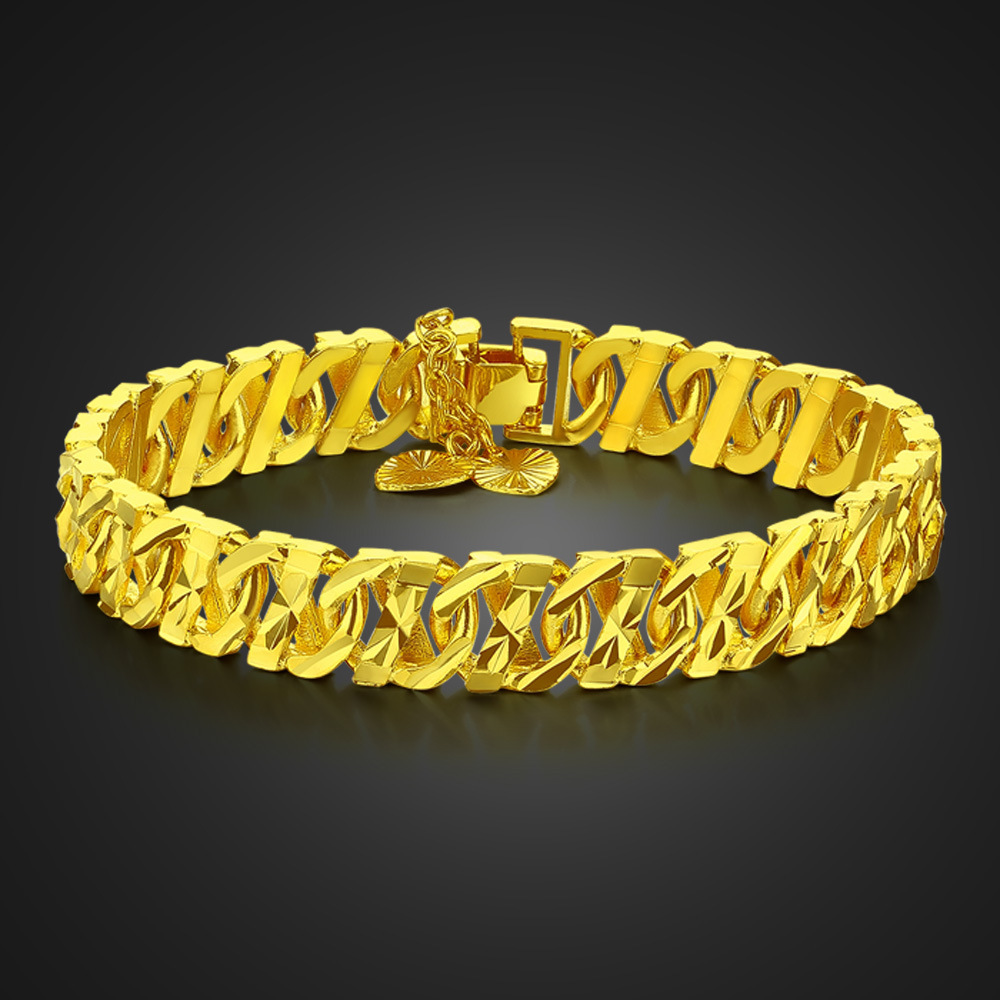 批发11mm宽男士欧币仿越南沙金饰品首饰镀黄金情侣手链复古马鞭链