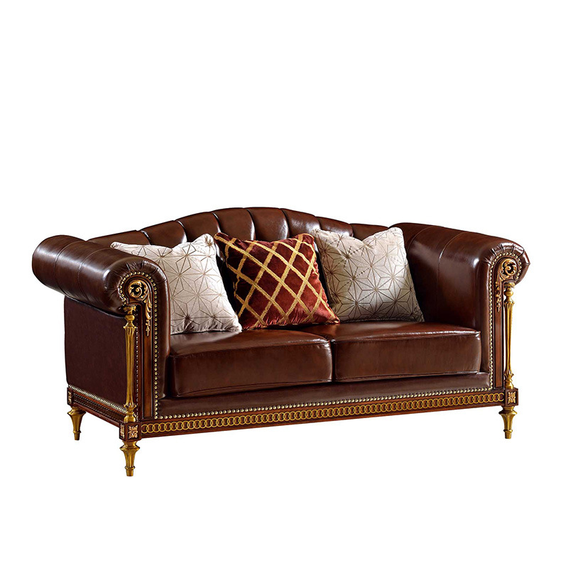 英式沙发亚历山大家具铜件法式皮沙发新古典头层牛皮123组合沙发