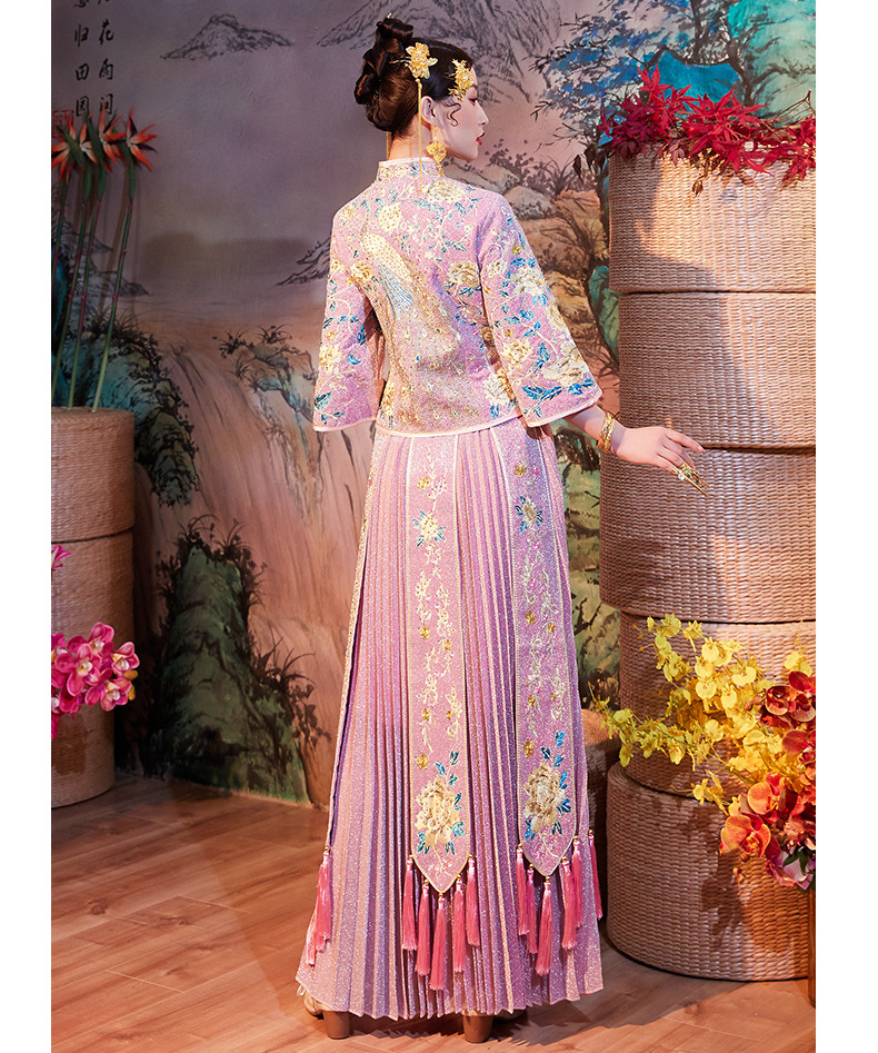 粉色秀禾服新娘2020新款中式秀禾婚纱结婚礼服禾服秀和服敬酒服女