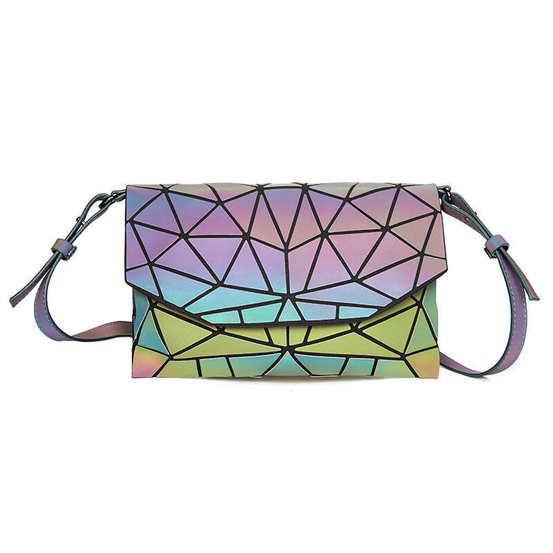 新款女士单肩包时尚 几何菱格镭射单肩包