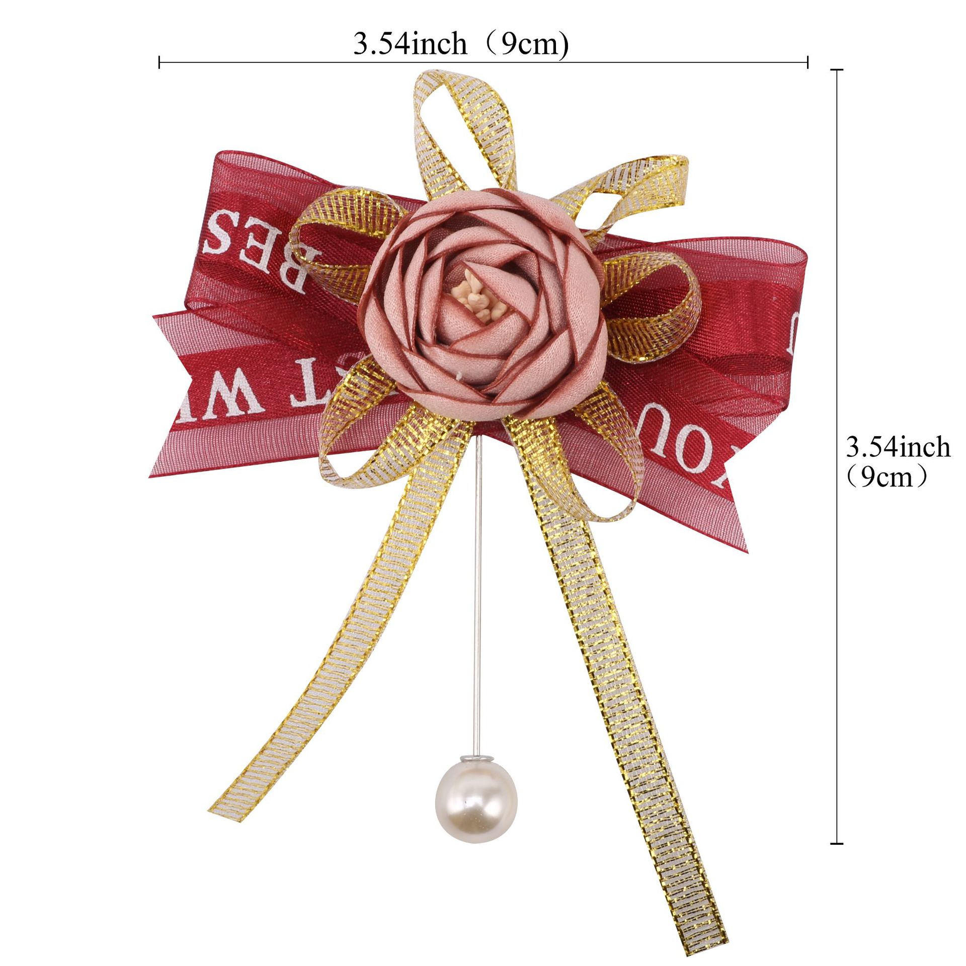 厂家直销欧美伴郎伴娘仿真花玫瑰丝带胸针婚庆用品胸针现货xh108