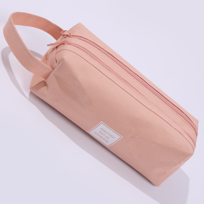 Minimalist Creative Double-Layer Solid Color Canvas Pen Bag Multifunctional Large Capacity Student Portable Stationery Storage Bag Pencil Box