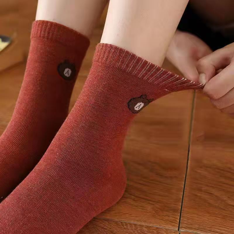 Socks for Women Autumn and Winter New Ins Female Middle Tube Socks Bear Tube Socks Ten Color Cartoon Japanese Style All-Matching Factory Wholesale