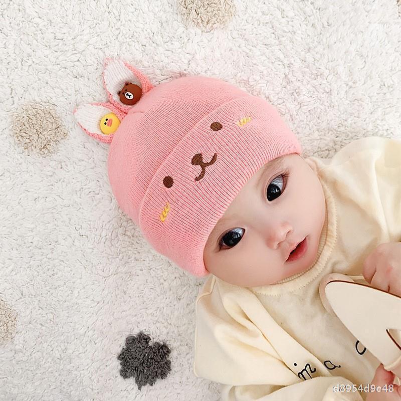 婴儿帽子韩版新款兔子宝宝针织帽幼儿保暖护寒3-6-12个月毛线帽子