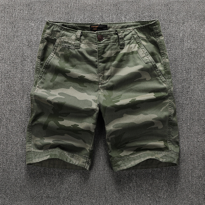 New Summer Men's Camouflage Five-Point Overalls Retro Men's Straight Mid-Waist Cotton Casual Shorts Factory Wholesale