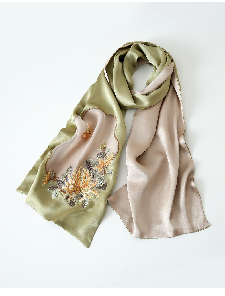 布塔真丝丝巾女百搭桑蚕丝苏州丝绸旗袍披肩春秋刺绣围巾pt20g553