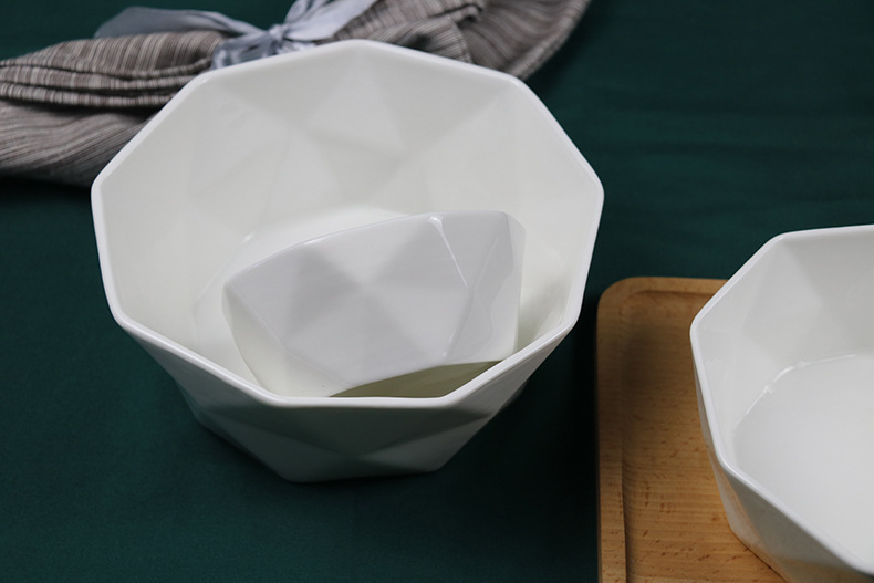 创意陶瓷白钻石多边形碗盘碟酒店家用甜品水果下午茶西餐餐具套装