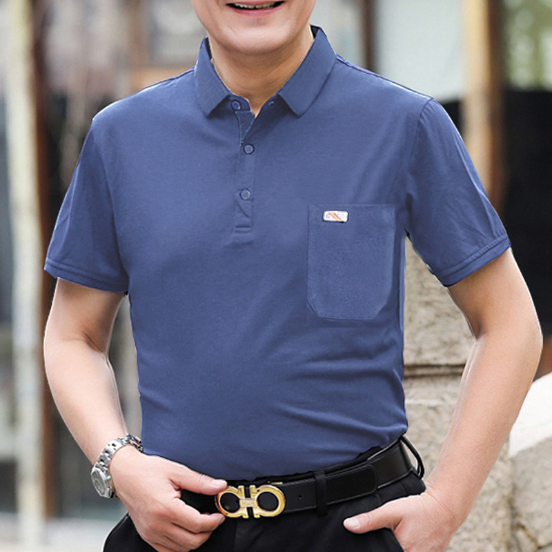 男士爸爸夏装短袖纯棉t恤宽松中老年人上衣polo衫爷爷装翻领体恤