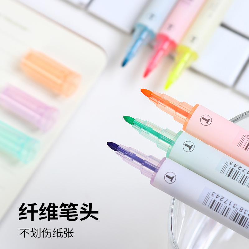 Double-Headed Fluorescent Pen Double-Headed 6-Color Rough Line Color Mark Creative Cultural Gift Wholesale