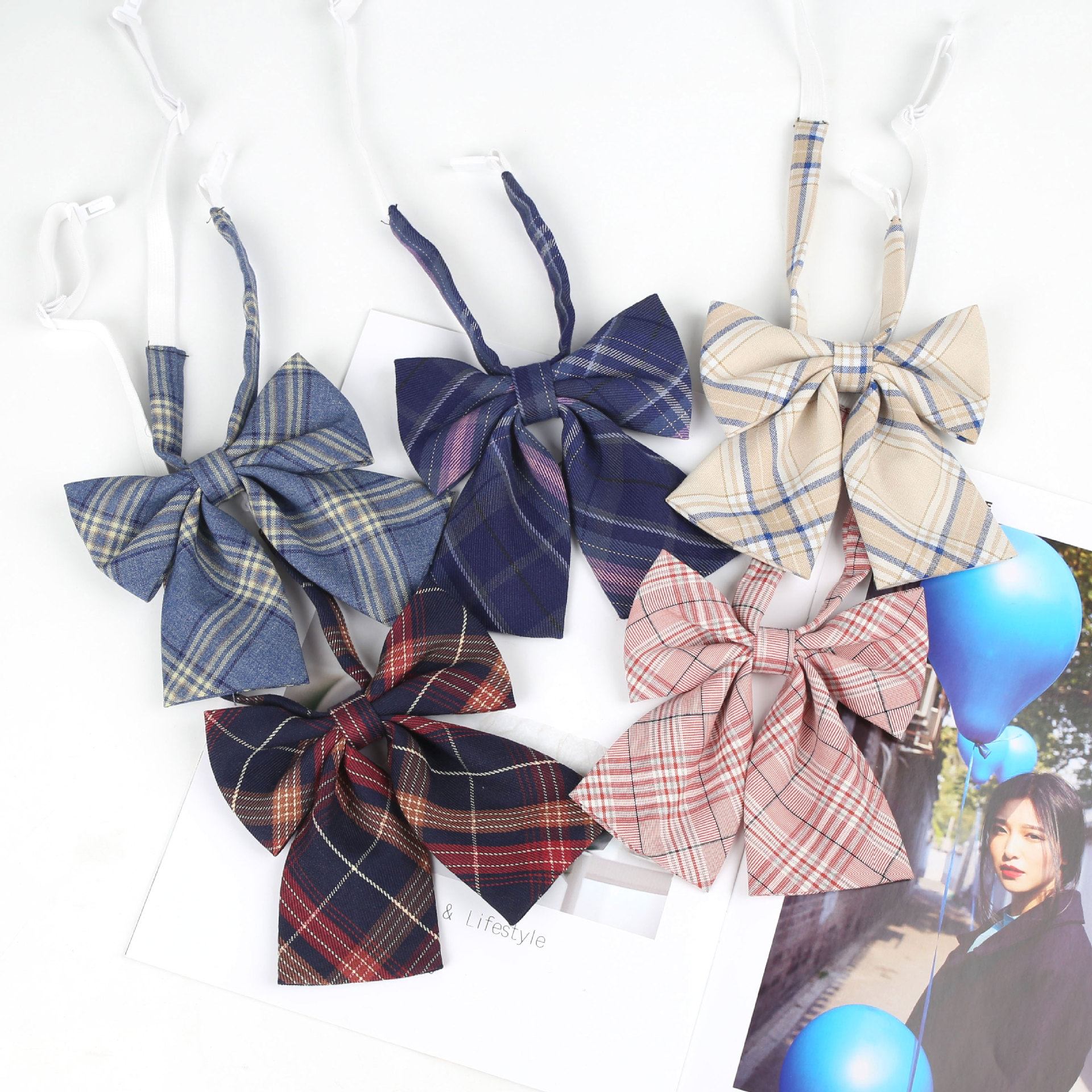 高校生jk制服平角领结双重结学院风领花衬衫水手服格子领结