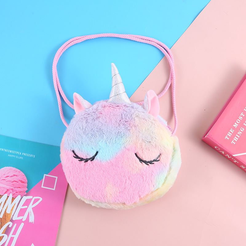 Cross-Border New Arrival Cute Unicorn Plush One-Shoulder Crossbody Bag Storage Bag Children's Student Portable Mobile Phone Bag