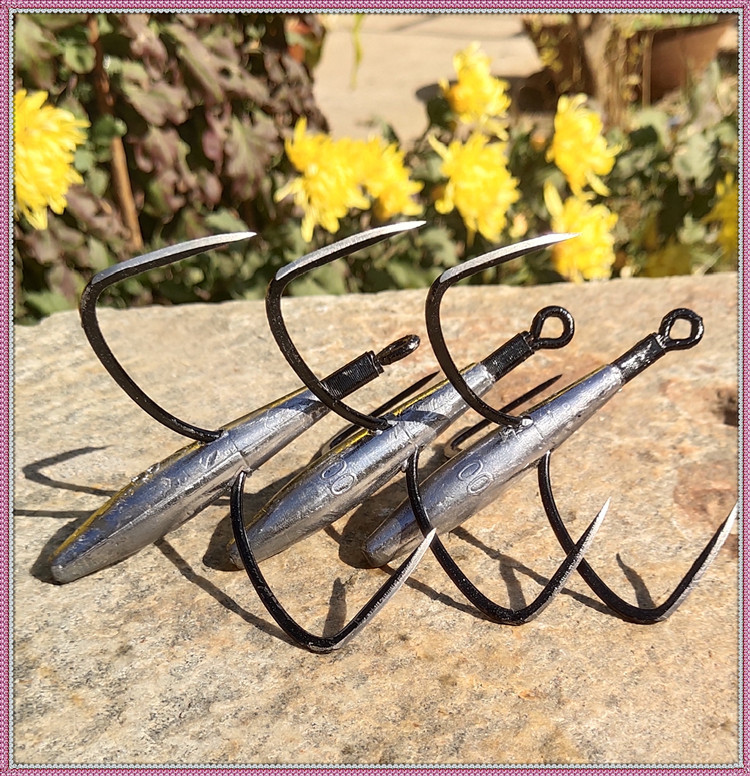 防挂底铅砣刀锋锚钩80克三爪三本巨物鲢鳙草鱼破鳞专用钩挂鱼矛钩