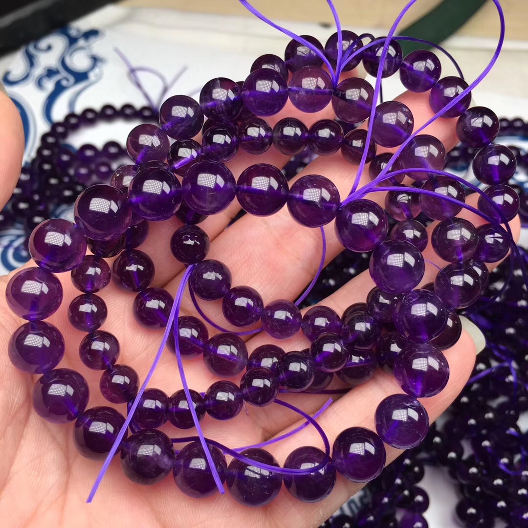 天然乌拉圭紫水晶手链 无裂晶体通透深紫水晶单圈手串厂家批发