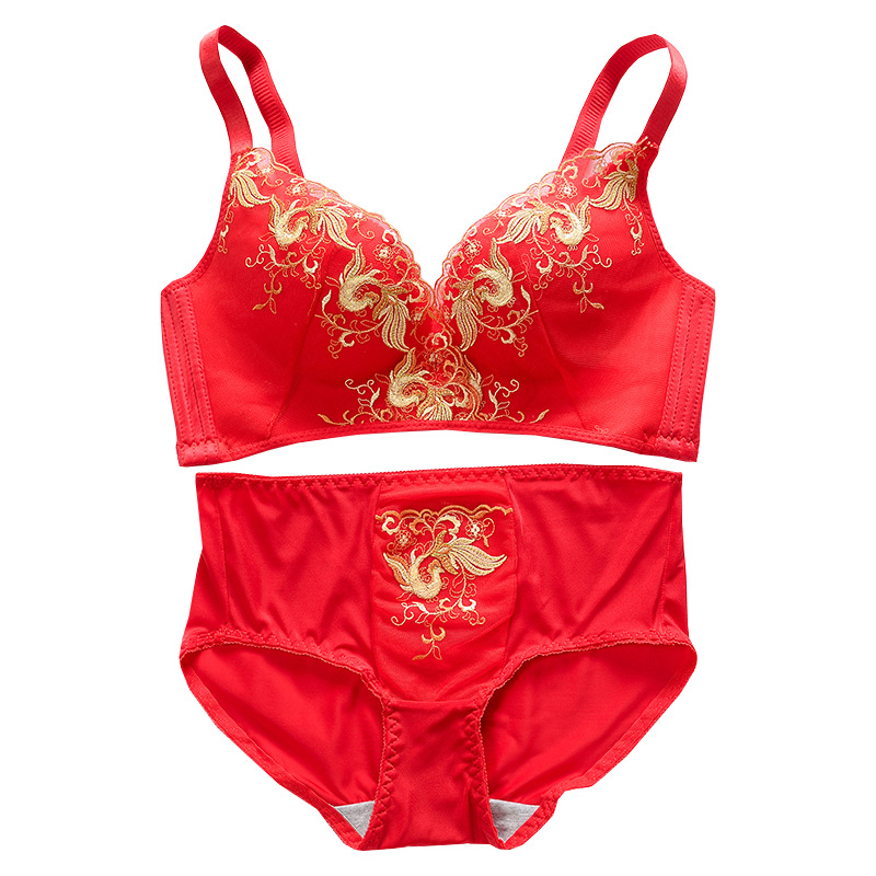 多款本命年红色内衣女士结婚喜庆无钢圈大红文胸套装聚拢胸罩代发