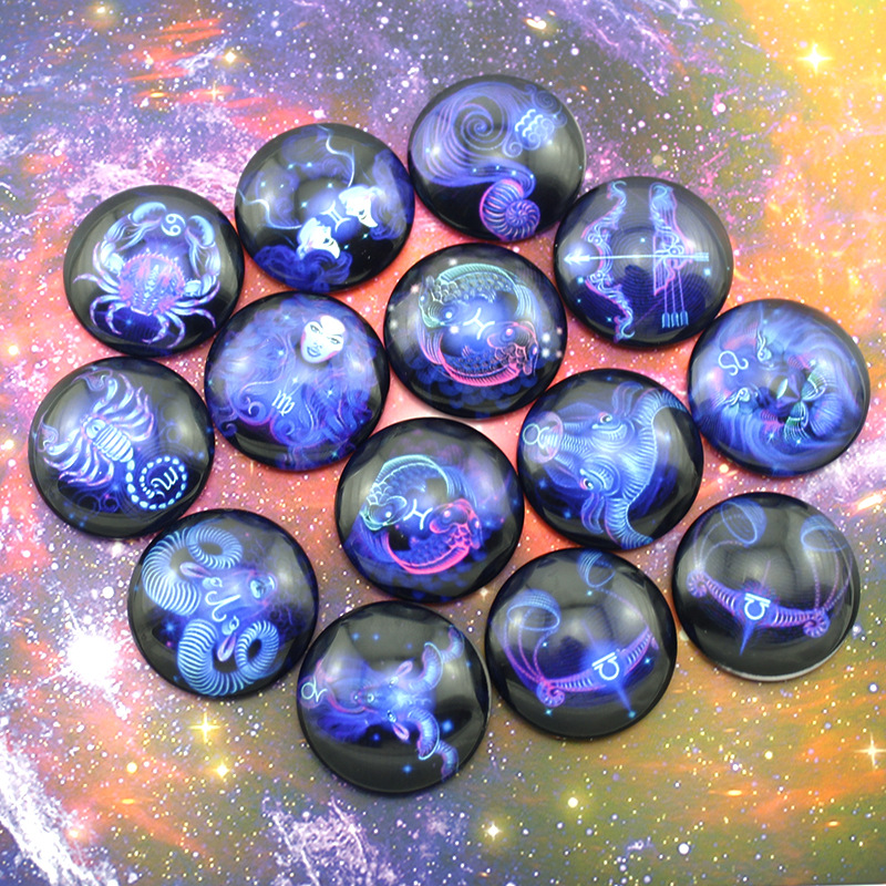 12星座圆形时光宝石玻璃贴片 滴胶 项链手链钥匙扣饰品配件 xz61